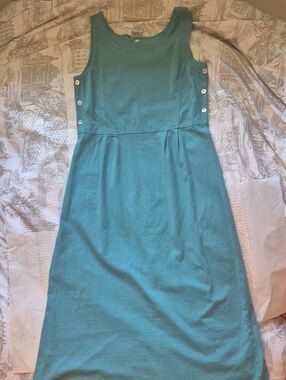 Vintage 90s Varsity Sport Made in USA Teal Knit Maxi Tank Dress - Size M - EUC